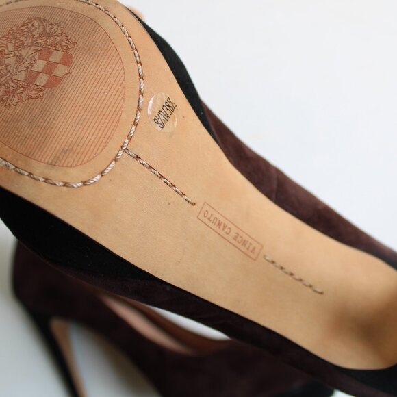 Vince Camuto Black Brown Ritz Suede Two-Tone Colorblock Platform Heels Size 8.5 - Picture 5 of 5